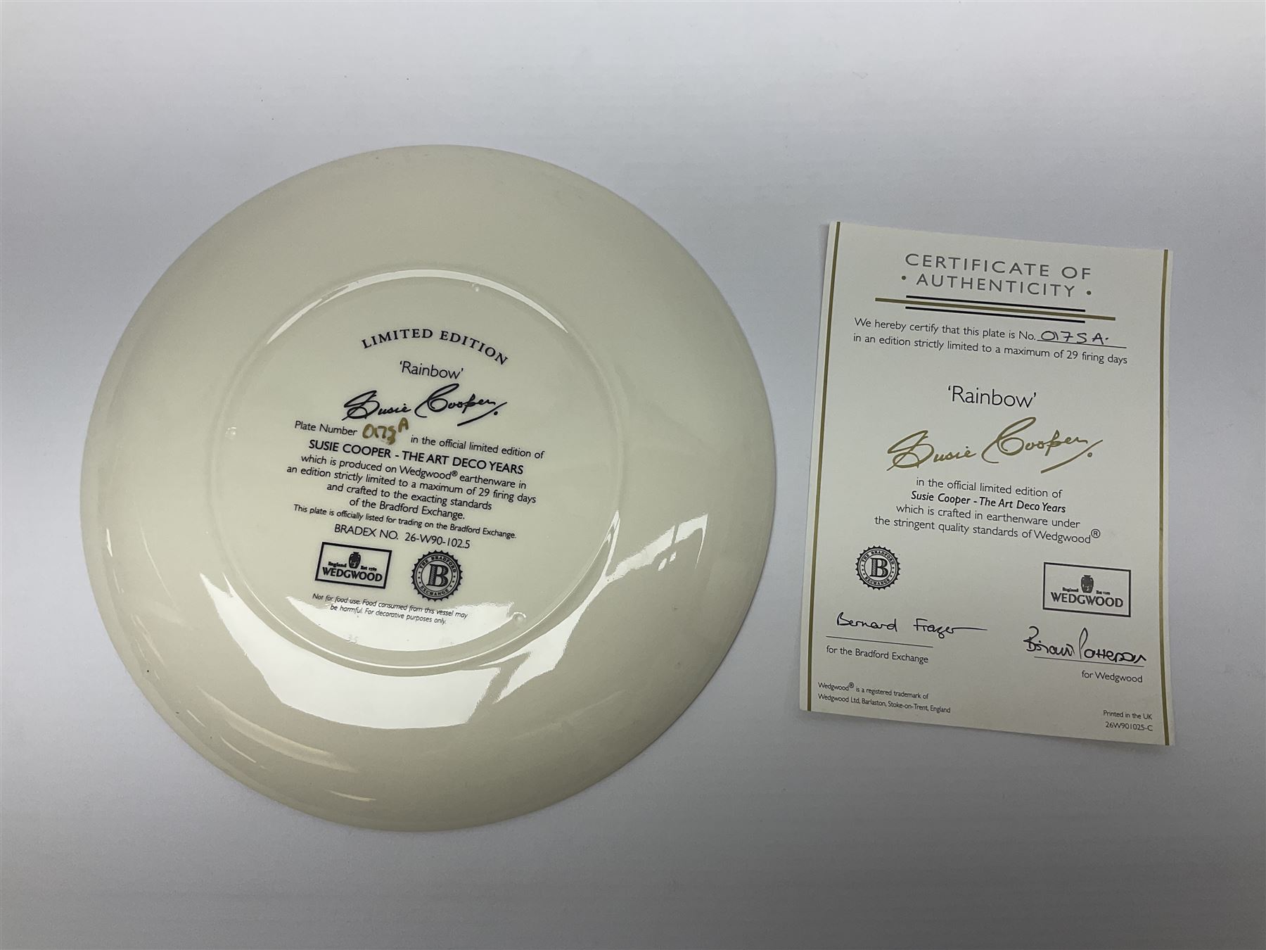 Two Wedgwood limited edition Clarice Cliff Design plates, comprising Poplar and House and Bridge patters, together with six Wedgwood limed edition Suzie Cooper The Art Deco Years, plates, all with certificates of authenticity, D21cm  