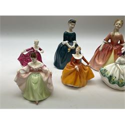 Royal Doulton Peggy Davies collection figures including Cherie HN2341, Debbie HN2400 and Royal Doulton miniature figures, Kirsty HN3213, Sunday Best HN3218, Sara HN3219, Ninette HN3215, Buttercup HN3908 and Fragrance HN3220.