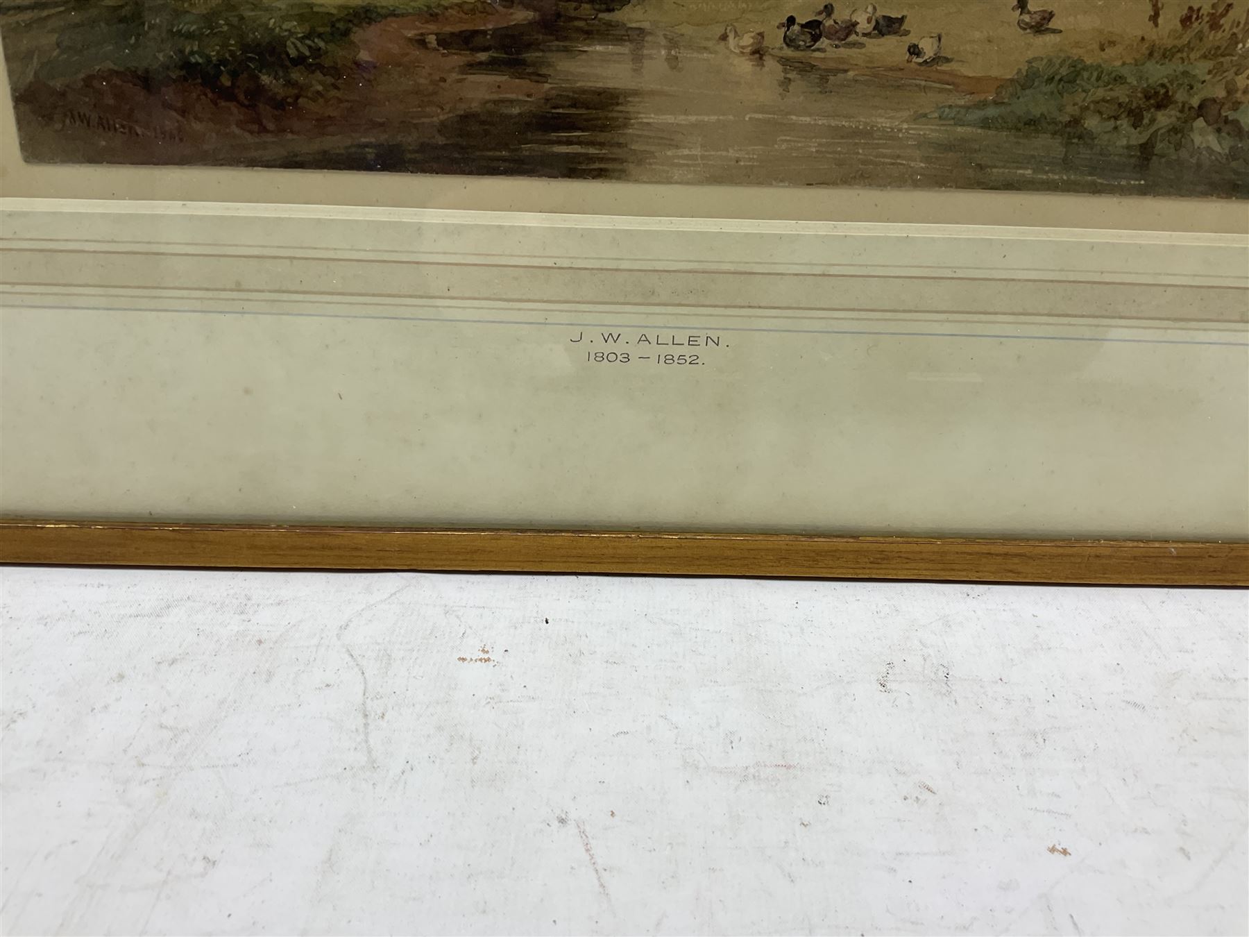 Joseph William Allen RBA (British 1803-1852): Ducks Swimming in River, watercolour signed and dated 1840, 19cm x 27cm 