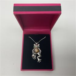 Silver Baltic amber frog prince pendant necklace, stamped 925 