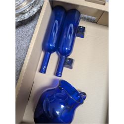 Bristol blue jug, silver and Sheffield plate, Blanc-de-Chine table lamp and a cast shell bowl, etc 