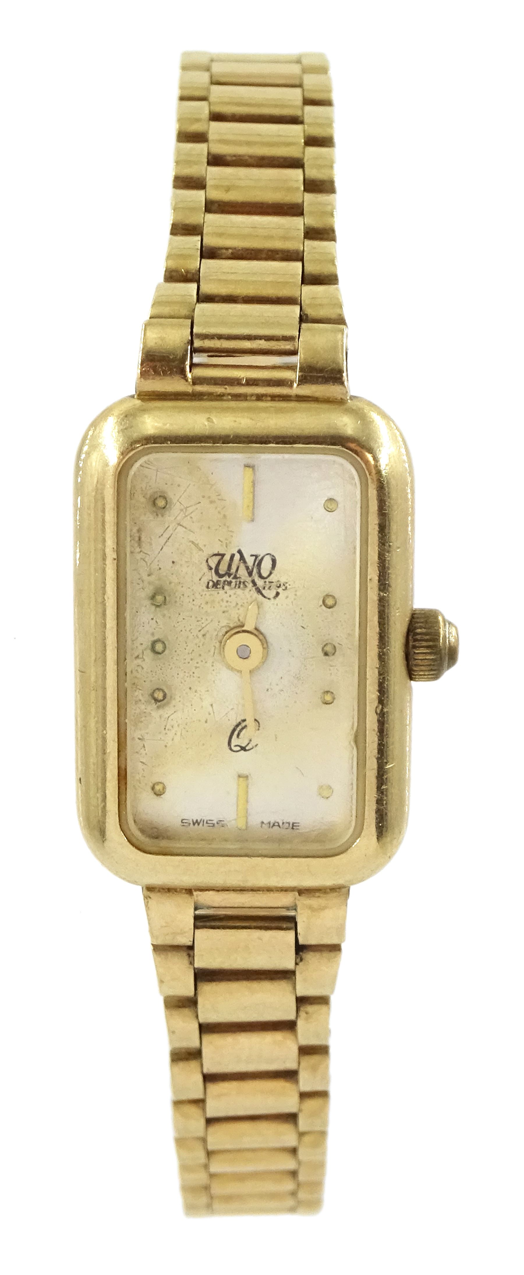 Uno Depuis ladies 9ct gold quartz wristwatch, on integral 9ct gold bracelet, hallmarked
