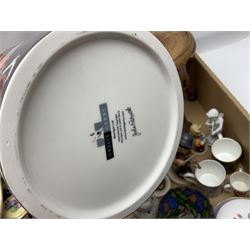 Five Goebel Hummel figures including Trumpet Boy, Max and Moritz and Soloist, Doulton Lambeth miniature tankard, Caithness Paisley Twist paperweight, Duchess Winchester tea and dinner wares and a collection of other ceramics and glassware, etc, in five boxes