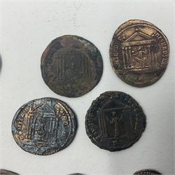 Roman Imperial Coinage, Maxentius (AD 306-312), fourteen bronze folles, most bearing rev. Roma seated in temple holding globe and sceptre (14)