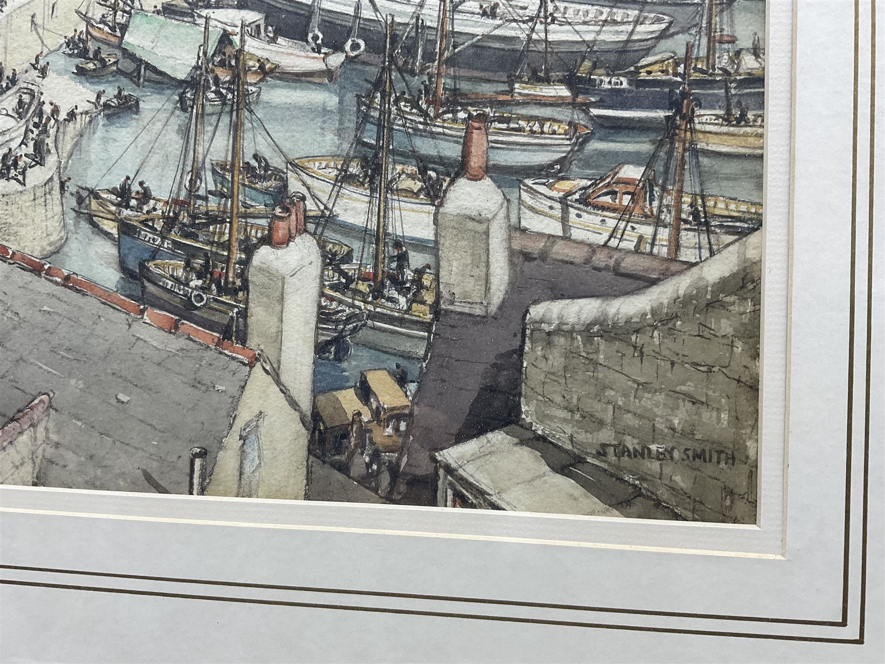 Stanley Smith (British fl.1927-1938): Brixham Harbour, watercolour signed 26cm x 37cm 