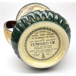A Royal Doulton Charles Noke and Harry Fenton limited edition Coronation Loving Cup for Edward VIII, 1937, relief moulded with St George to one side and King Edward to the other, with printed marks beneath and numbered 667 of 2000, H26cm. 