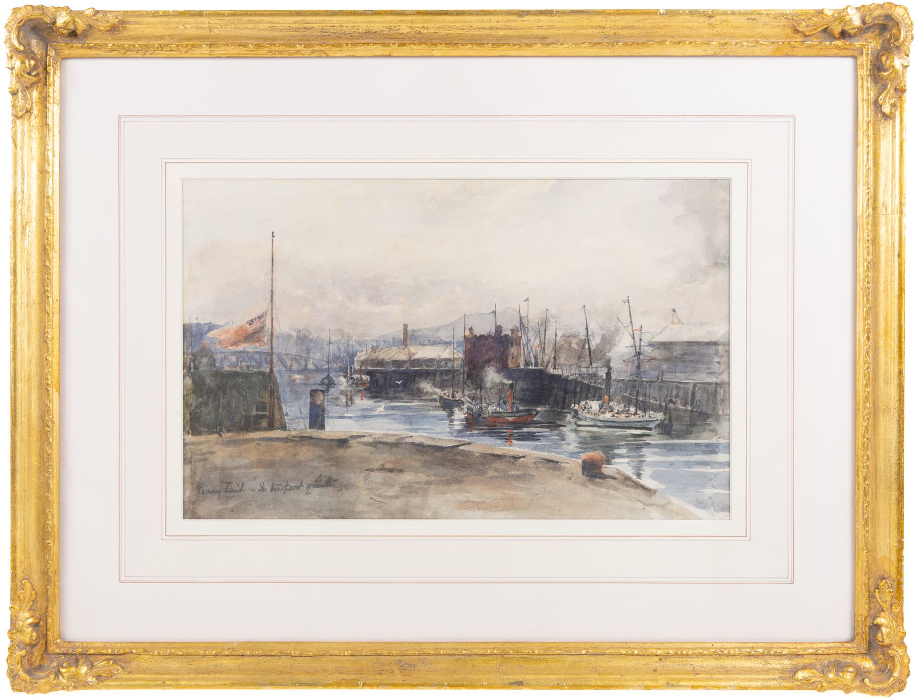 Mary Tait (British exh.1880-1882): Busy Quayside Port scene, watercolour signed and indistinctly titled 23cm x 37cm