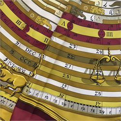Hermes Astrologie Dies et Hore silk scarf, in red and yellow colourway, by Francoise Faconnet, 90cm x 90cm