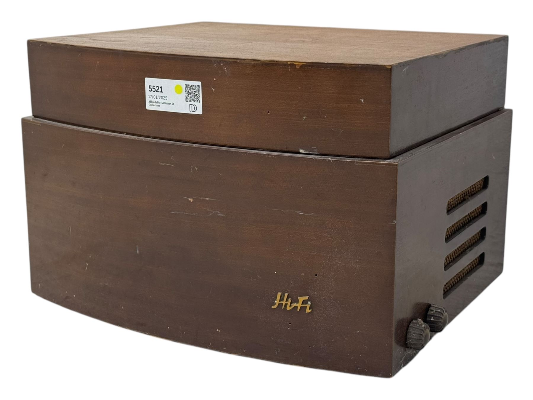 Mid-20th century Pye Hi-Fi record player, housed in a mahogany case, fitted with a BSR Monarch three-speed record changer mechanism