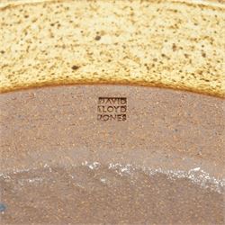 David Lloyd Jones (1928-1994): large studio pottery charger, the 'Eboracum' script in brown against a light green ground with brown speckles, impressed mark to base, D47cm 
