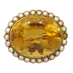  Victorian gold mounted citrine and split seed pearl brooch  
