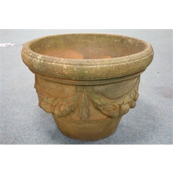  Large circular tapering terracotta planter, with moulded swags D60cm, H44cm  