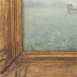 J Hall (British 19th Century): Summer Evening with Cows Grazing in a Pasture, watercolour signed 31cm x 50cm 