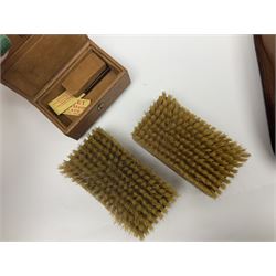 Mappin & Webb leather cased campaign gentleman's vanity set, the tan leather case opening to reveal fitted interior with five engine turned silver capped glass vanity bottles, hallmarked Mappin & Webb, London 1944, brushes, mirror etc, monogram DPK to the top of the case