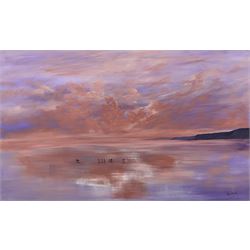 Alice Maw (British 1942-):  ‘Heavenly Sky - South Bay Scarborough’, acrylic on canvas signed, titled verso 92cm x 153cm (unframed)