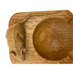 Mouseman - oak ashtray, canted rectangular form with carved mouse signature, by the workshop of Robert Thompson, Kilburn, L10cm 