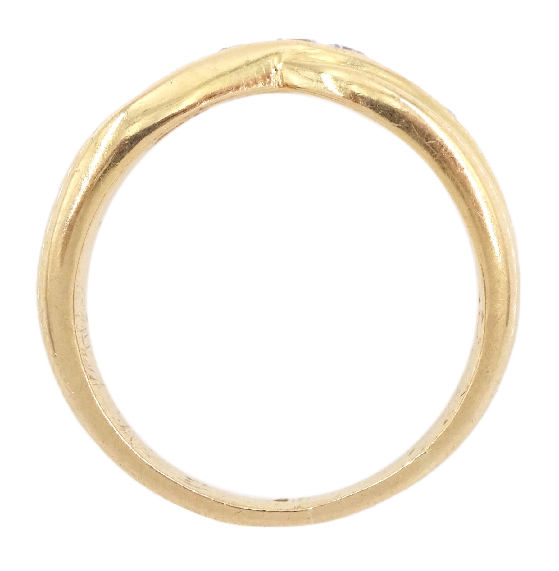 Gold channel set, round brilliant cut diamond crossover ring, total diamond weight approx 0.30 carat