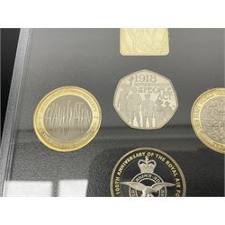 The Royal Mint United Kingdom 2018 proof coin set, commemorative edition, cased with certificate
