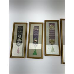 Six framed and glazed Stevengraph silk bookmarks, largest overall H33cm L13cm.
