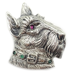  Silver gem set Scottie dog brooch stamped 925  