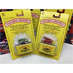 Corgi - thirty-four modern die-cast models including cars, commercial vehicles, racing cars, sports cars, car transporters etc; all boxed; Bburago boxed set of five cars; four Matchbox Originals blister packs etc