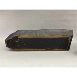 1940s French wooden eight wheel model FFI free tank, painted in brown camouflage, together with a 1940s wooden scratch built model of a landing craft, tank H18cm, W31cm