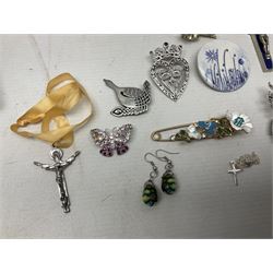 Collection of silver jewellery including two pairs of enamel earrings, necklaces, pendants and earrings set with moonstone and amethyst etc, and a collection of costume jewellery 