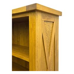 Oak Furnitureland, golden oak open bookcase fitted with single drawer