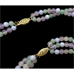  Natural bead necklace and matching bracelet, both on gold clasps stamped 14KT  