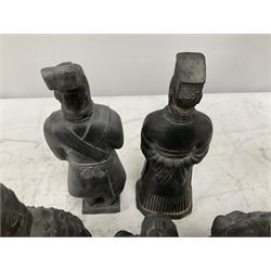 Set of five Chinese 'Terracotta Warrior' style figures, tallest example H24cm 