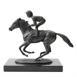 After David Cornell, Champion Finish, bronze sculpture, modelled as a horse and jockey, si...