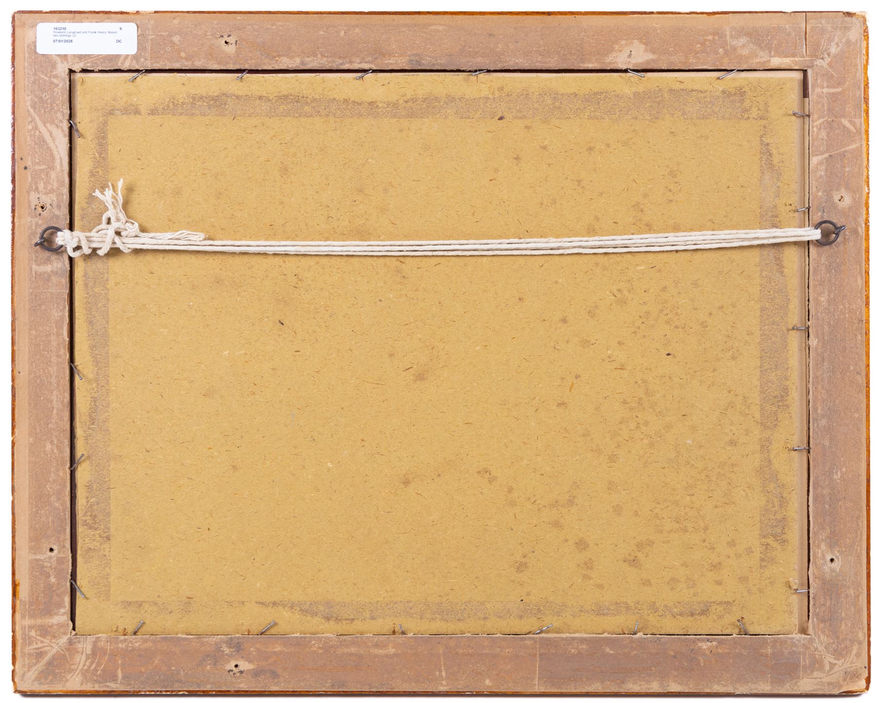 Rowland Langmaid (British 1897-1956): Newlyn and St Michael's Mount, etching signed in pencil 16cm x 30cm; Frank Henry Mason (Staithes Group 1875-1965):  Surrender of the German Fleet, etching 17.5cm x 35cm (2)
Notes: Original signature removed and wrongly attributed.