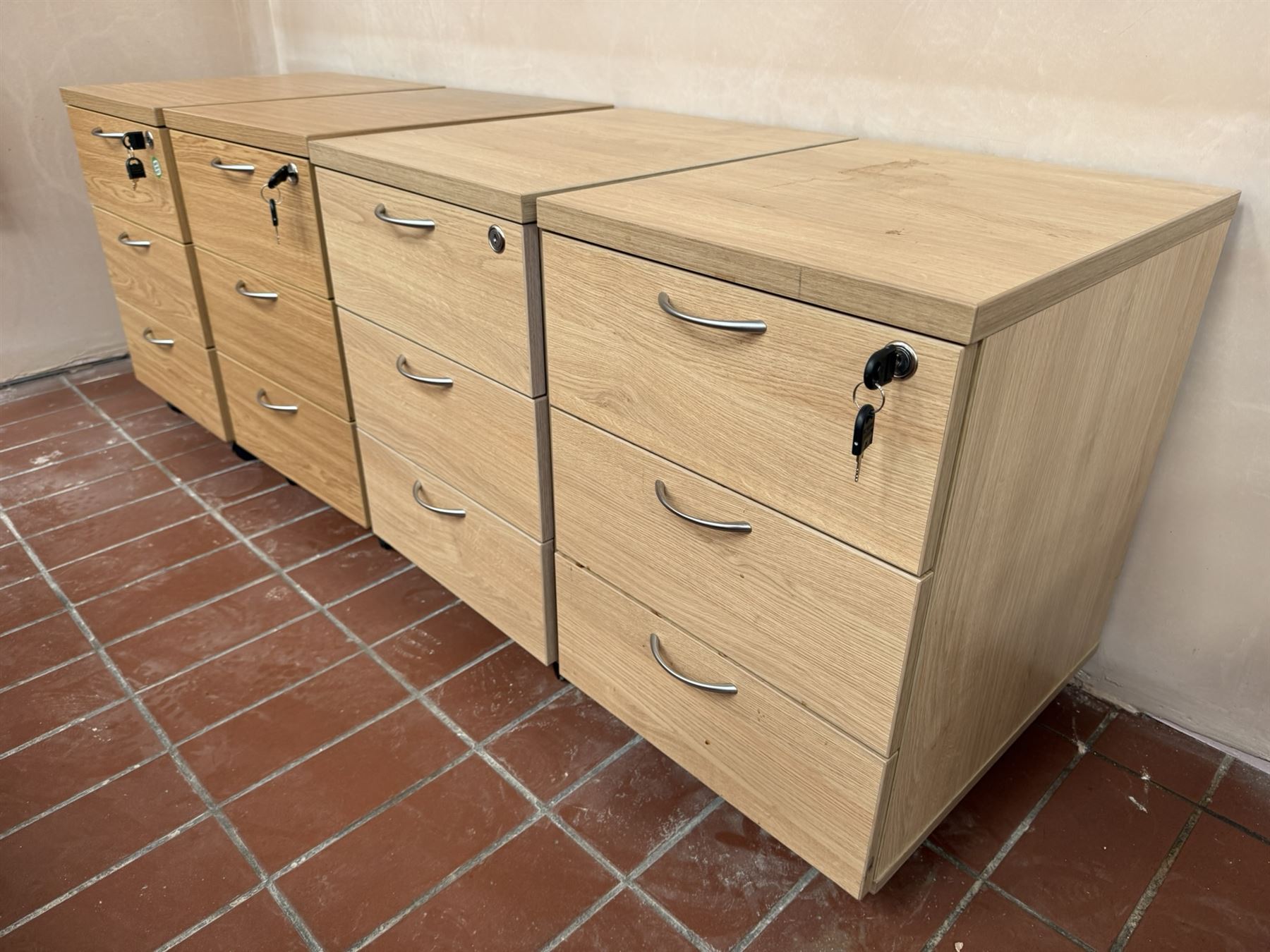 4 x light oak low filing pedestals on castors | Office Furniture ...