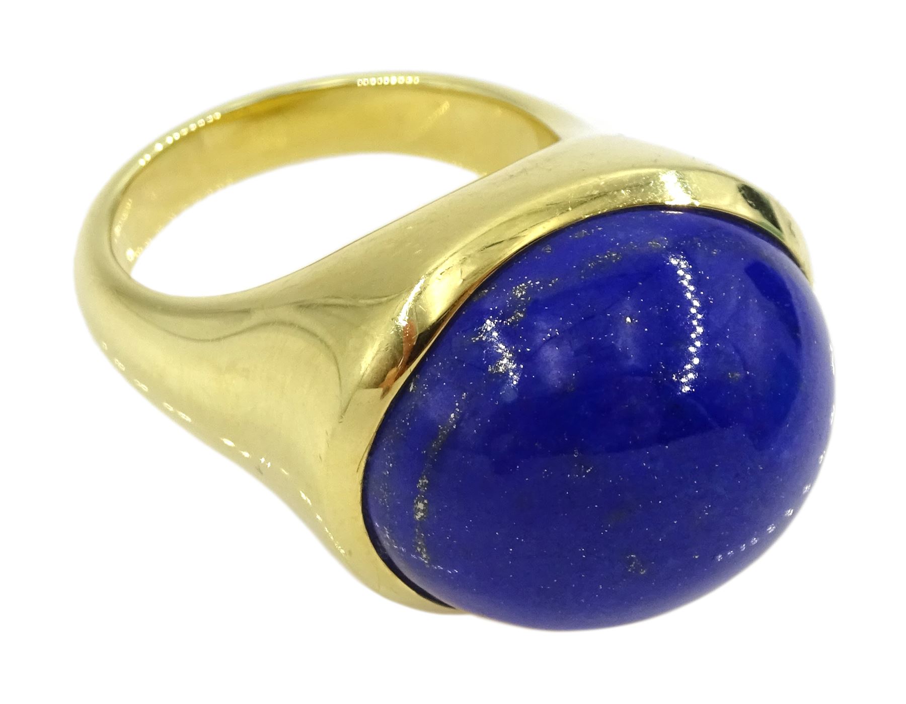 Tiffany & Co 18ct gold cabochon lapis lazuli ring by Elsa Peretti, stamped 750 with signature, boxed