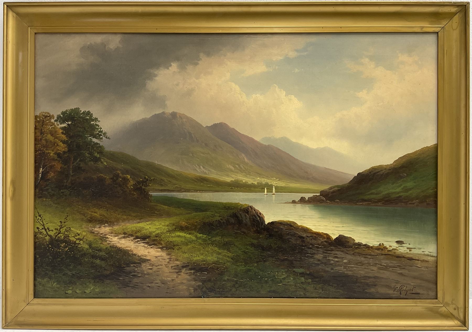 Victor Rolyat (British 19th/20th century): Highland Loch Landscape, oil on canvas signed 60cm x 90cm