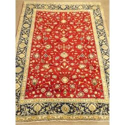  Kashan red ground rug, blue floral repeating border, 355cm x 255cm  