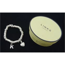 Links of London 'Sweetie' silver charm bracelet, with two silver charms, boxed
