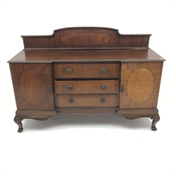  Victorian mahogany chest fitted with two short and three long drawers, turned supports (W1107cm, H125cm, D55cm), early 20th century mahogany sideboard, raised back, three drawers flanked by two drawers, acanthus carved cabriole legs on ball and claw feet (W183cm, H129cm, D60cm) and a wall hanging mahogany corner cupboard, two doors, single drawer (W90cm, H112cm, D43cm) (3)  