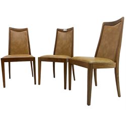 G-Plan - set of six mid-20th century teak 'Fresco' dining chairs, high back and seat upholstered in tan faux leather, on square tapering supports