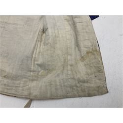 1930s Japanese fully lined kimono decorated with Japanese naval vessels and bi-planes, Japanese, American and British flags and dated 1935; looks to be child's size