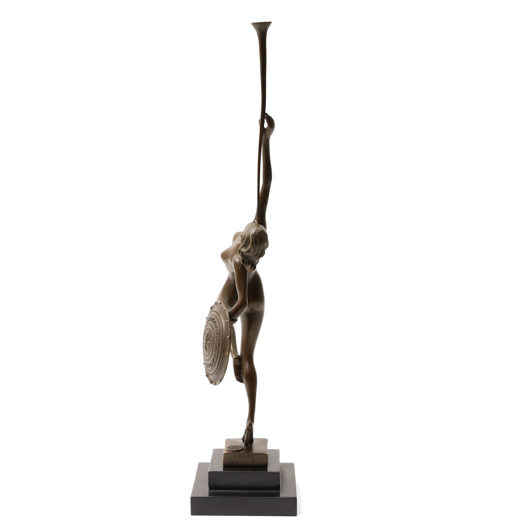 After Pierre Le Faguays (French 1892-1962): 'Jericho' Female Nude, bronze bearing signature and foundry mark, on black marble base, H43cm 