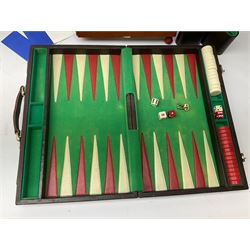 Bagatelle board and Harrods backgammon set in case