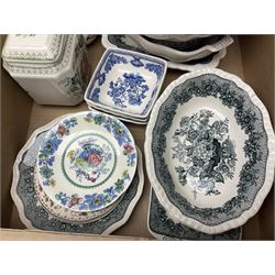Masons Ironstone ceramics, including Ascot pattern jug, charger and oval plates, two tea jars, Manchu pattern fruit bowl, Fruit Basket pattern fruit bowl, etc, in three boxes