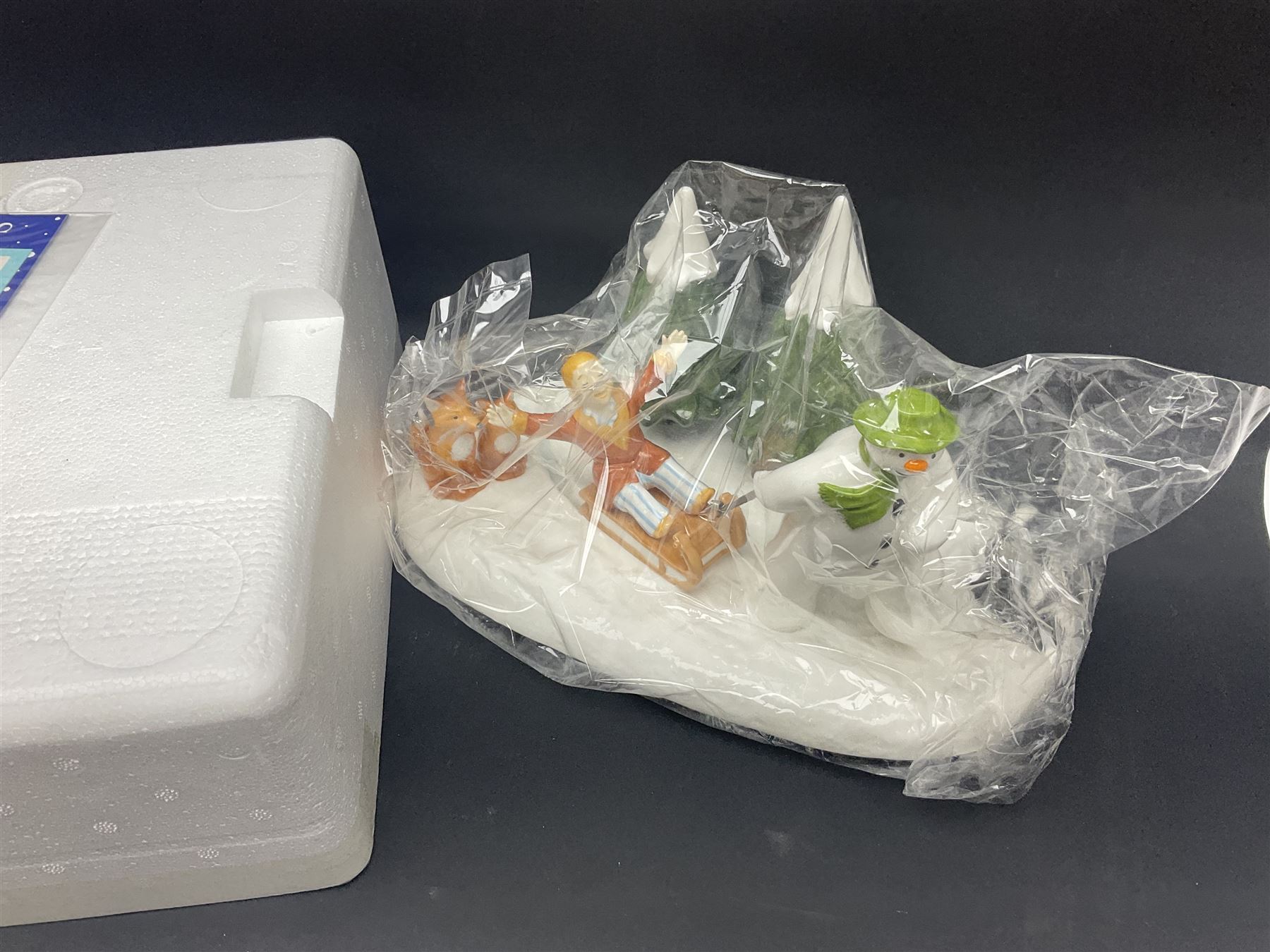 Three Coalport Characters The Snowman figures, comprising Dinner for Two, Off Piste and Winter Fun, all with certificates and original boxes 