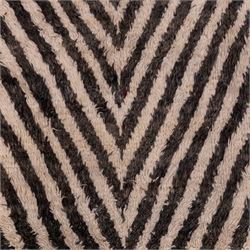 Moroccan Berber hand-knotted rug, of rectangular form, ivory ground decorated with bold, repeating lozenge motifs defined by alternating charcoal grey linear bands, with a striking geometric lattice and chevron with diamond designs, enclosing smaller stylized devices in soft blush tones, with fringe ends