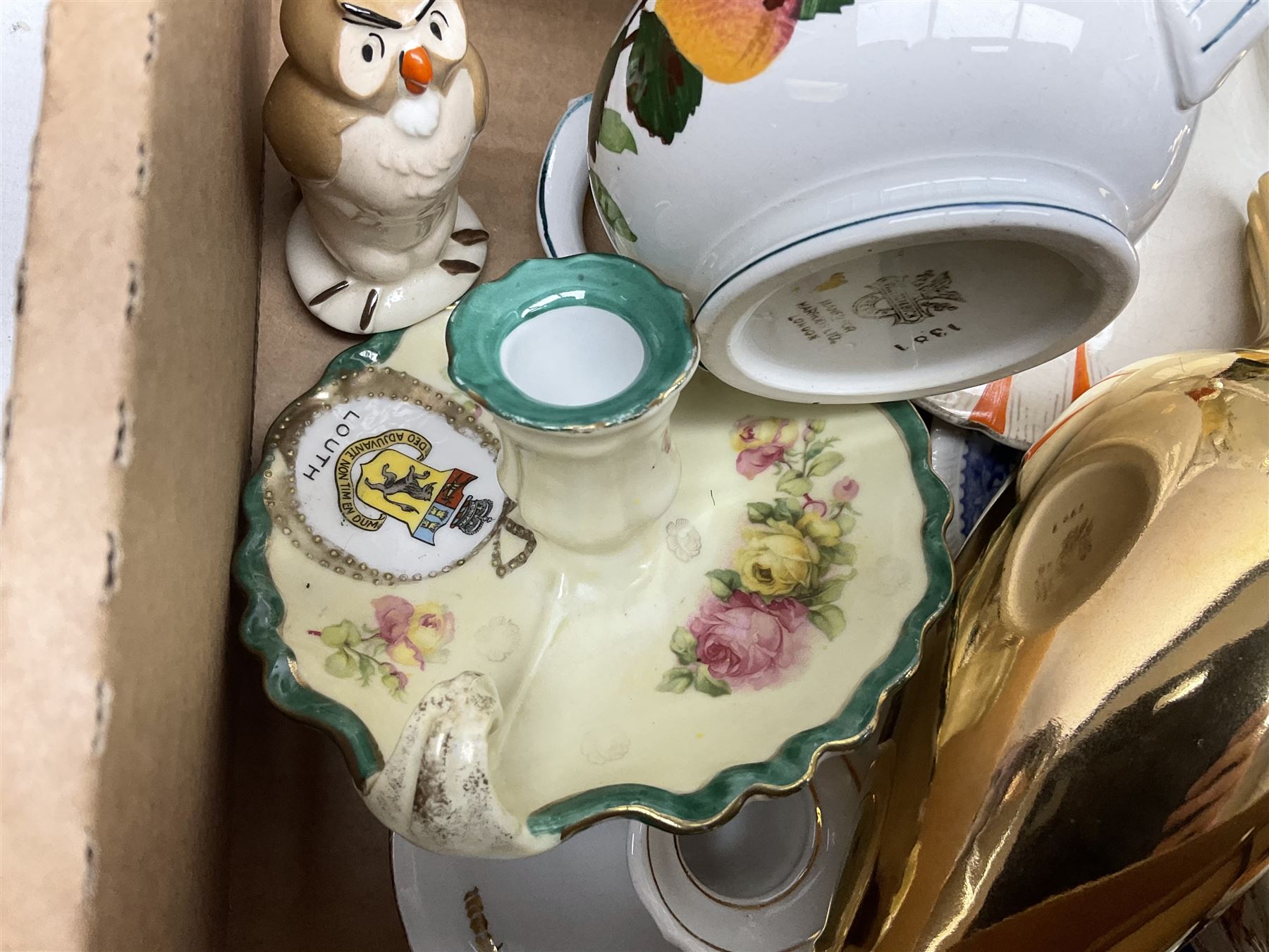 Collection of ceramics, to include Bretby Clanta Vase, Beswick Winnie the Pooh owl, Shelley teacup and saucer, Shelley Candlestick, Wedgewood vase etc, in two boxes