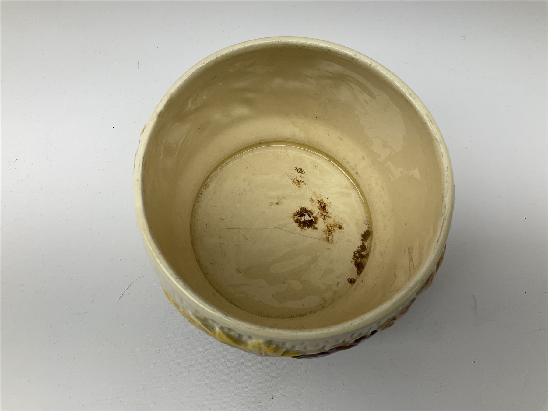 Two Royal Crown Derby pattern Imari soup bowls, pattern 2451, Belleek Fermanagh Ireland four piece set in green shamrock pattern, Royal Doulton small lady figure, Marie HN1370, large Wedgwood fruit bowl, Sylvac jardiniere in autumn leaves pattern, five pieces Co-operative Society commemorative ceramics, with selection of other ceramics. 