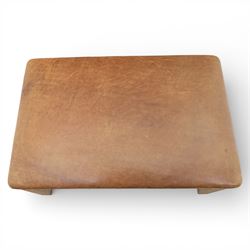 Modern tan leather stool, with studded detailing above a reeded stile supports terminating in metal caps