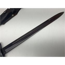 WW2 Italian Model 1891 bayonet with 30cm fullered blade; cross-piece marked PS 1941; in associated leather covered scabbard with frog L45cm overall