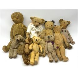 Ten English and European teddy bears 1930s-50s for restoration or spares/repair.